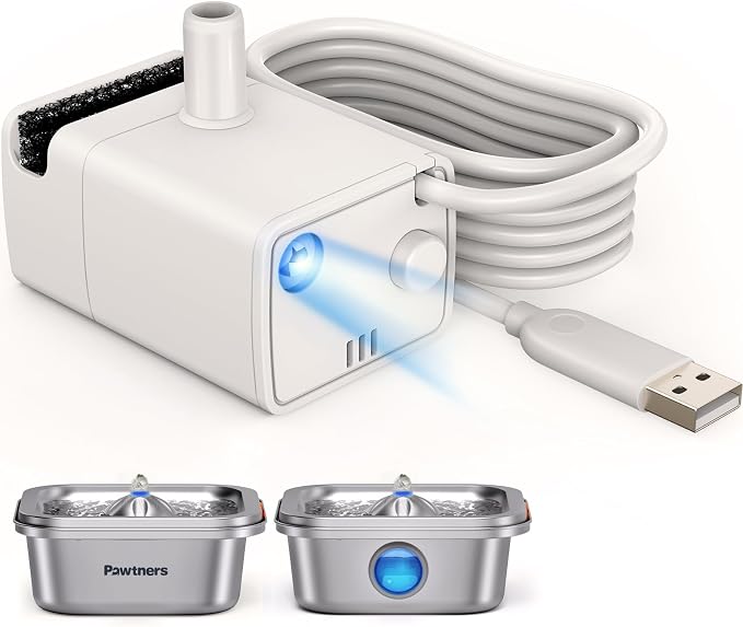 Pawtners Replacement Pump for WF008A 4L Stainless Steel Cat Water Fountain | Pet Water Fountains Motor, Ultra Quiet <35dB, Ideal for Indoor Cats & Dogs. Sensor & Light Included