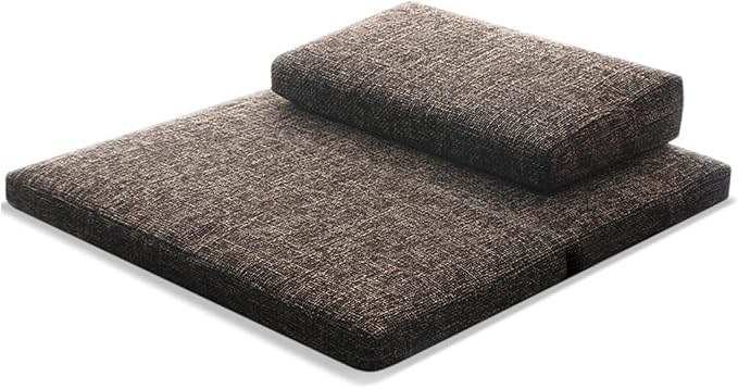 Portable Foldable Meditation Cushion Mat Set with Washable Cotton Linen Cover, Larger Yoga Mat Bolster Floor Pillows Seating for Adults Meditation Accessories coffee-60CM