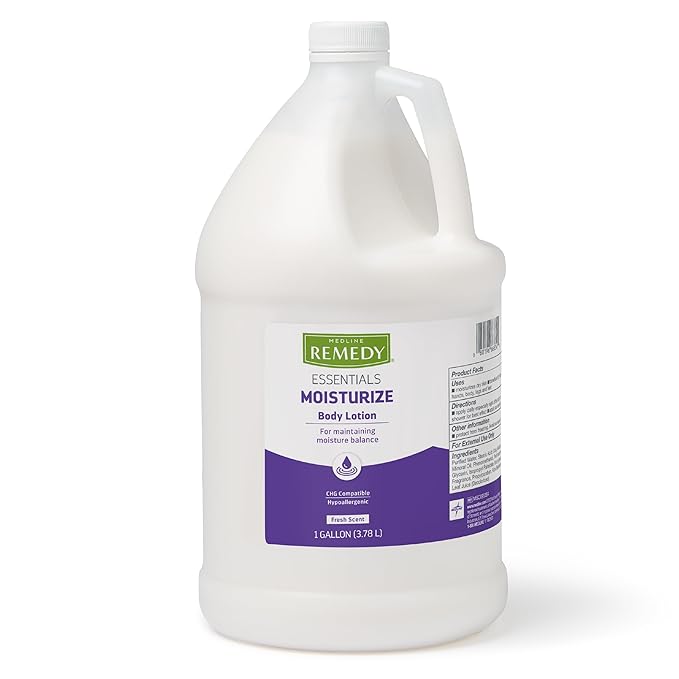 Medline Remedy Essentials Moisturizing Body Lotion (1 Gallon Bottle), 1 Count, Fresh Scent, Hydrating, Non-Greasy, For Dry Skin, Hypoallergenic, Men, Women, Elderly