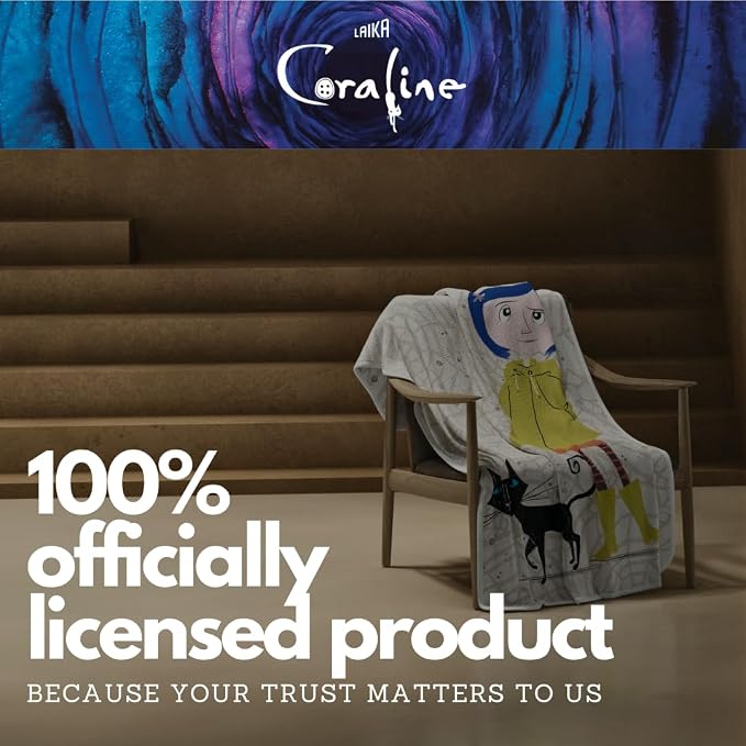 Coraline Button Eyes Bedding Super Soft Cozy Plush Throw, 46 in x 60 in, (Officially Licensed Product) by Franco