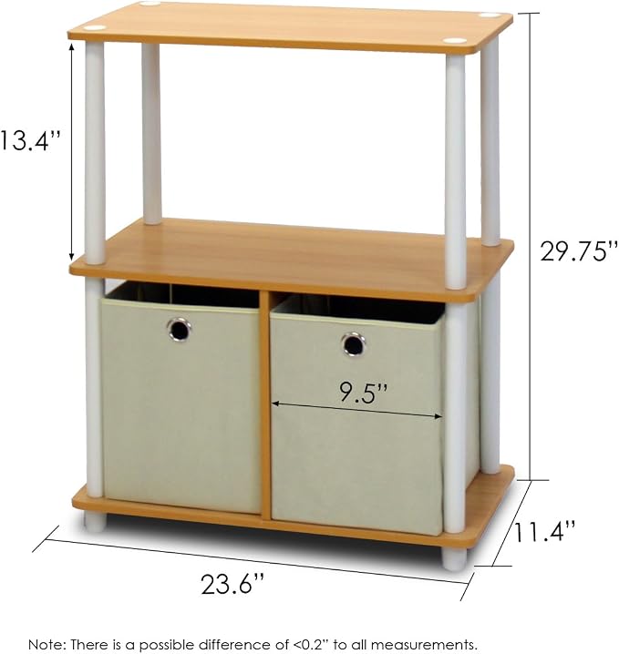 Furinno 99152BE/WH/IV 3-Tier Go Green Multipurpose Storage Rack Shelving Unit Bookshelf Cabinet with 2 Bins, Beech Finish