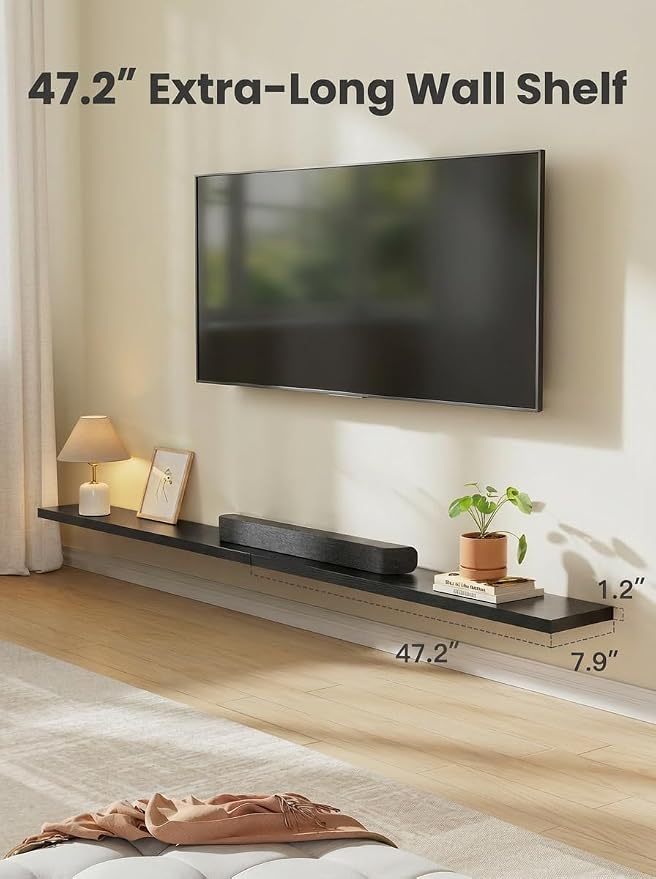 AMADA HOMEFURNISHING 47.2" L Floating Shelves, Wall Shelves Set of 3 for Bathroom/Living Room/Bedroom/Kitchen, Black Floating Shelves for Wall Decor with Invisible Brackets - AMFS55B