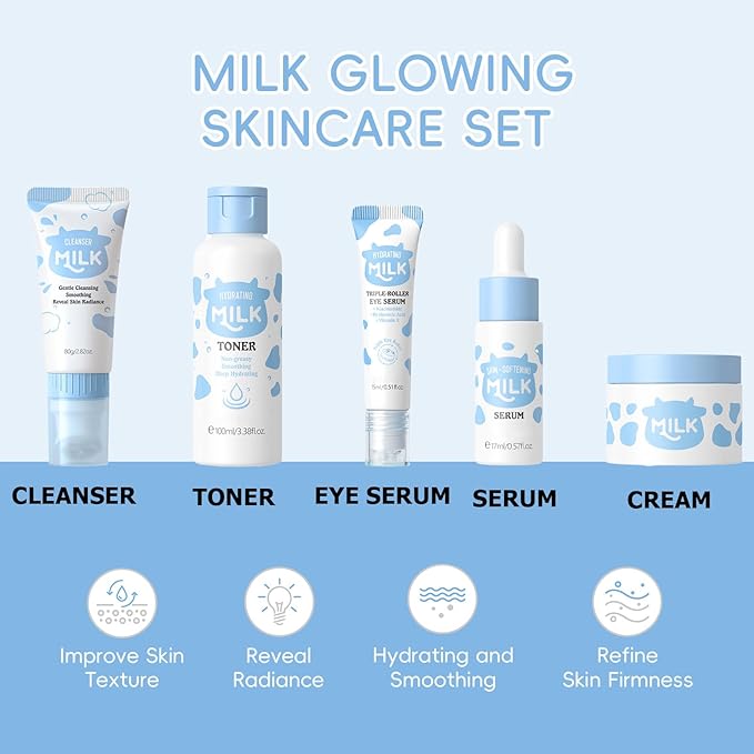 12 PCS Milk Skincare For Kids, Girls Skin Care For Kids Age 8-12, Hydrating Skincare For Girls 10-12, Milk Extract Face Skincare For Teens, Gift Set For Birthday Women's Day