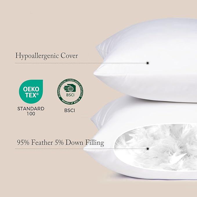 puredown® 14x14 Pillow Inserts, Feather Down Filled for Support, 1 Pack | Natural Feather Down, Choppable & Decorative, Down-Proof Cover, Throw Pillow Insert for Couch, Chairs, Bed, Sofa, Office