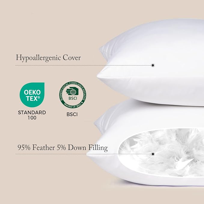 puredown® Lumbar Pillow Inserts 12 x 20 (Pack of 2, White), Filled with Feather and Down, Decorative Pillows for Couch, Home Decor