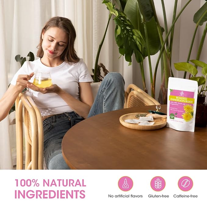 Organic Roasted Dandelion Root Tea with Milk Thistle and Peppermint - Herbal Tea for Cleanse and Digest, 40 bags