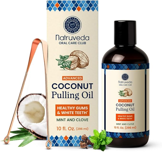 Natruveda Coconut Oil Pulling Mouthwash – Natural Whitening Ayurvedic Rinse | Fresh Mint Blend | Coconut Oil Pulling for Teeth & Gums | Whyte Oil Pulling | Aceite de Coco para Los Dientes -10 oz