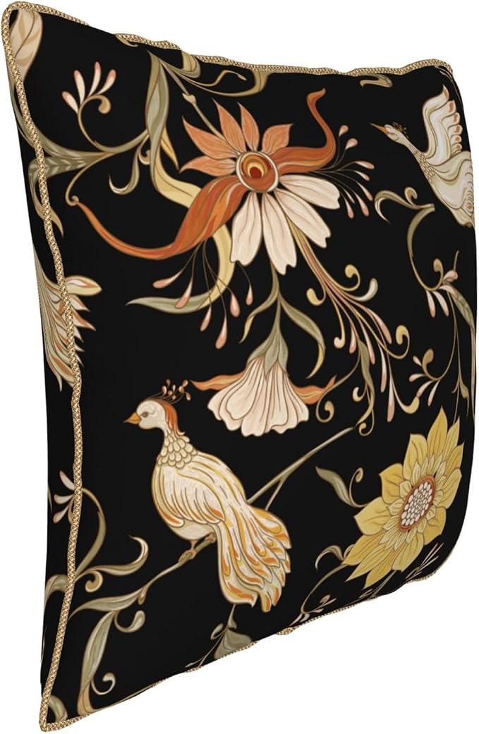 Flowers Birds Velvet Pillow Covers 20x20 Inch Vintage Floral Black Throw Pillows for Couch Farmhouse Cushion Covers Pillowcase Retro Rustic Pillow Cases for Sofa Bed Living Room Outdoor