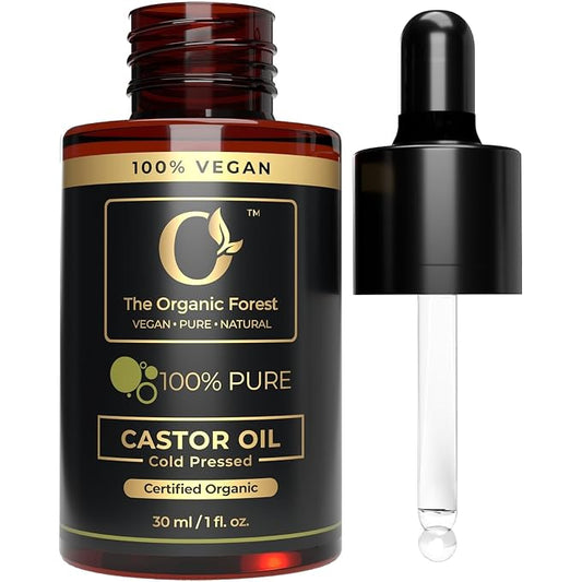 USDA Organic Castor - Cold-Pressed, Hexane-Free, Pure & Natural for Hair, Skin, Face, Eyebrows & Eyelashes - Glass Bottle, Carrier for Essential Oils Mixing, Laxative, 1 Fl Oz