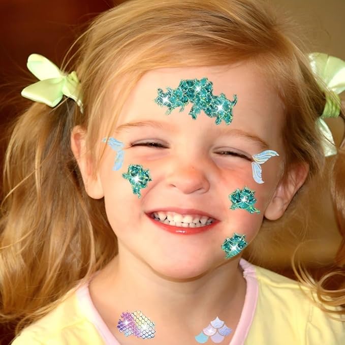90 Pcs Glitter Mermaid Scale Tattoos for Girls Kids, 10 Sheets Mermaid Scale Temporary Tattoos for Girls Women Birthday Party Supplies Gifts Decorations