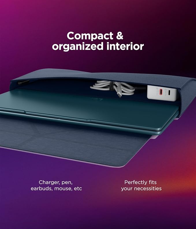 Lenovo Yoga Tote Sleeve Case for Laptops with 16-inch Display, Multi-Compartment Organizer with Convertible Stand, Lightweight Protective Polyester & Microfiber Sleeve, Cosmic Blue