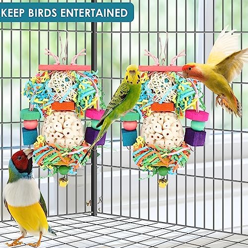 BBjinronjy Bird Toys,2PCS Hanging Natural Soft Sola Ball Beak Chew Shred Forage Toys for Parrots,Cockatiel,Conure,Love Birds,Parakeets,Budgie and Other Small Birds