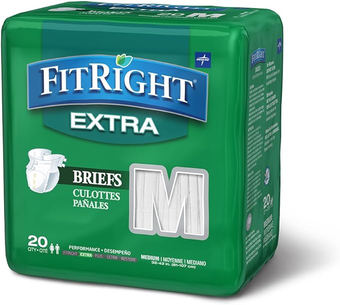 FitRight Adult Diapers, Extra Heavy Absorbency, M (Waist Size 32in-44in), 80 Count, OptiFit Incontinence Briefs for Men and Women, Disposable, Moisture Wicking, Leak Protection