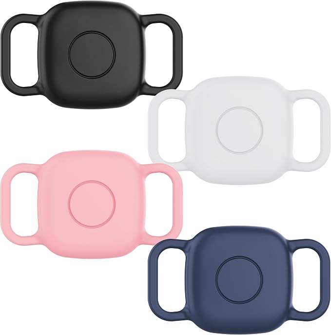 DDJ Waterproof Dog Collar Holder for Life360 Tile Mate Tracker, 4-Pack Durable Silicone Cover, Anti Lost for Life 360 Tile Tracker Case for Cat & pet Collars (Black, Navy Blue, Pink,White)