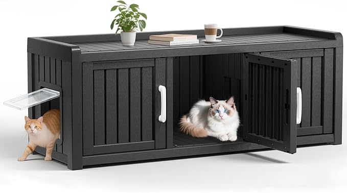 KAMABOKO Cat Litter Box Enclosure Hidden Litter Box Furniture with Door and Window, Multi-Functional Cat Furniture for Living Room Bedroom, Black