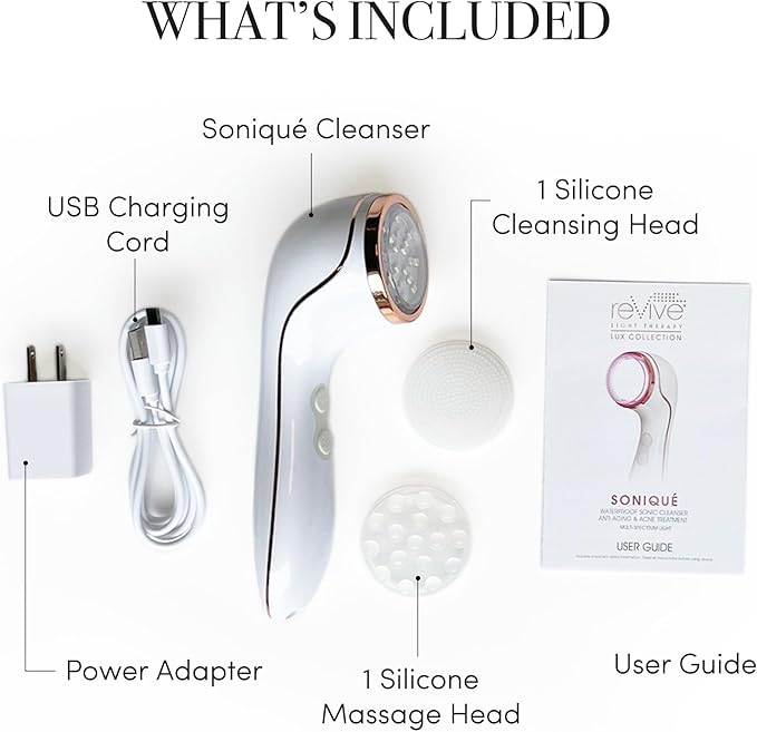 reVive Light Therapy Lux Collection Soniqué Cleanser, Sonic Face Cleanser Brush with Medical-Grade Red Light Therapy for Face, Water-Resistant, FSA HSA Eligible
