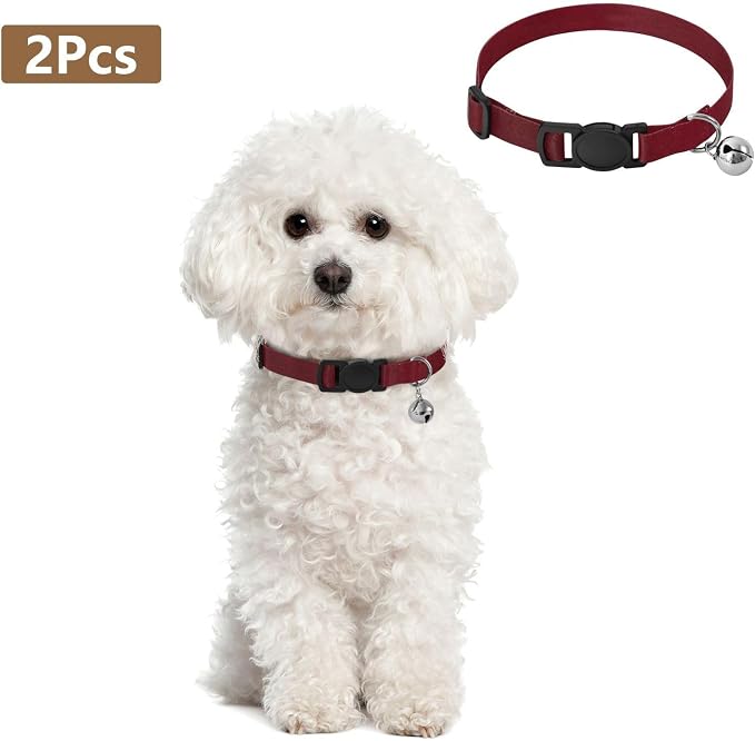 Burgundy Red Kitten Collars 2 Pack Adjustable Pet Collar Adjustable Length 10.6" to 17.1"