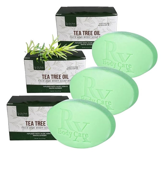 Tea Tree Oil Soap Bar For Face & Body 12.0 oz / 3 pack - Antifungal Antiseptic Cleanser Against Odor, Fungus, Acne, Rash, Ringworm - Infused With Pure Essential Oils (3)