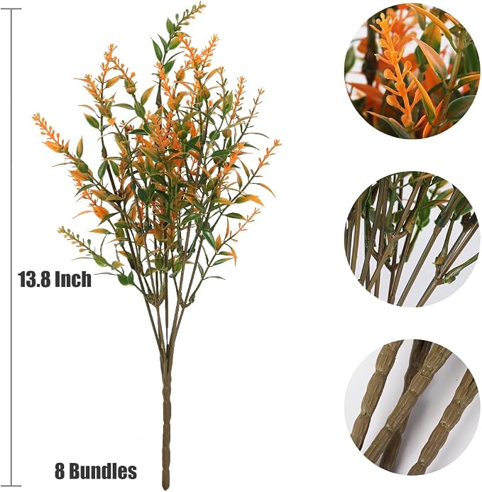 RECUTMS Artificial Fall Flowers for Outdoors,Fall Decoration Fake Greenery | 8Pcs,Autumn Flower Plastic Bushes Faux Floral for Outdoor Planter UV Resistant Fake Plants for Outside Pot Thanksgiving Decor