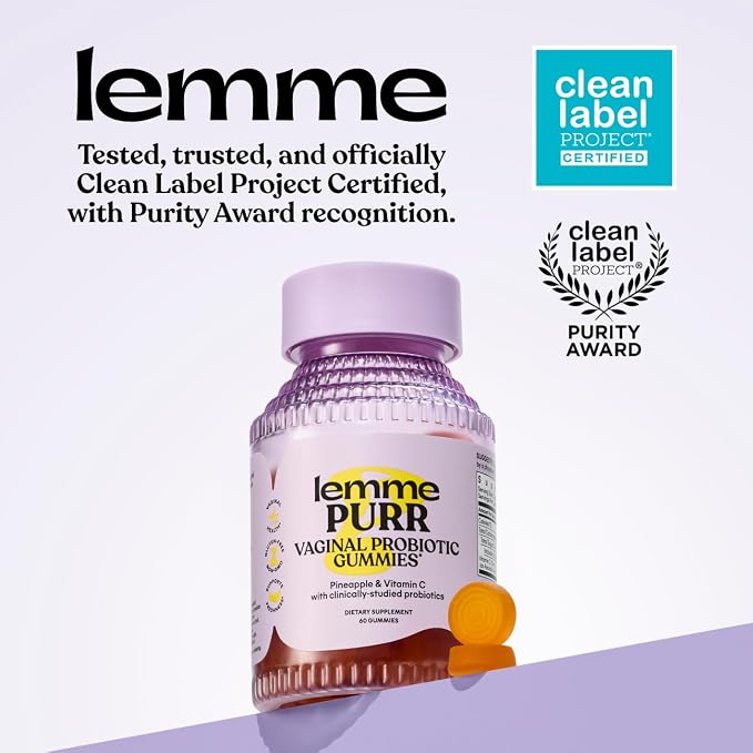 Lemme Purr Vaginal Probiotic Gummies for Women - Balanced pH, Healthy Odor, Yeast Balance & Flora Support + Vitamin C for Immune Health - Tasty Pineapple (60 Count) (Pack of 2)