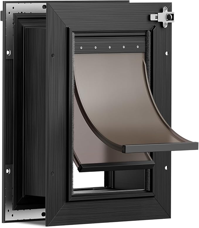 2-Flap Cat Door for Wall, All Aluminum Small Doggy Door, Pets Up to 22 LB | Magnetic Seal, Energy Efficient, Wide Telescoping Tunnel for Walls, Durable Rust Resistant, Closing Panel, Safety Locks