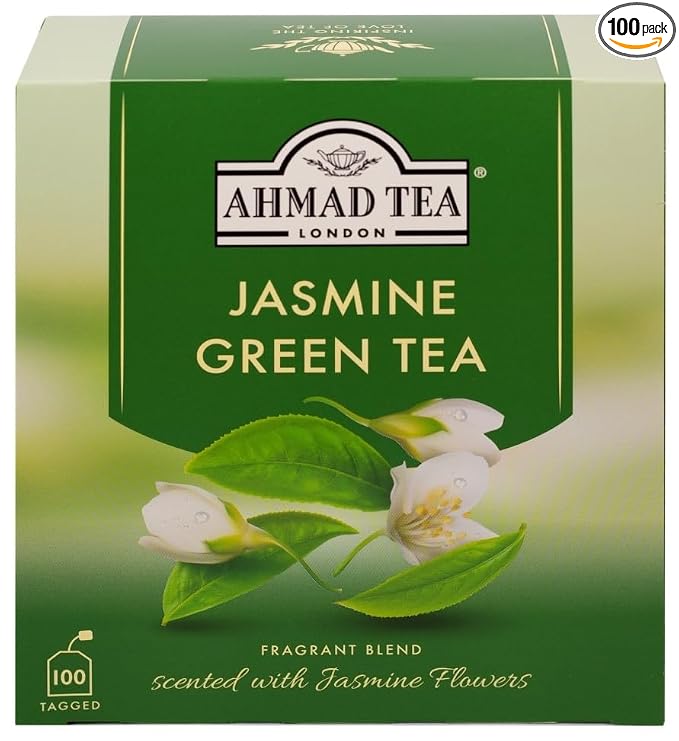 Ahmad Tea Jasmine Green Tea, Tagged Teabags without envelopes, 100 Count
