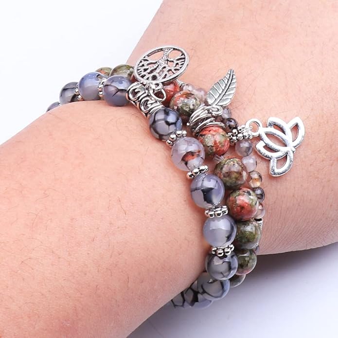 UEUC Tree of Life Yoga Healing Stone Bracelets,Multilayer Lotus Chakra Stone Reiki Bracelet Sets,Anxiety Crystal Natural Stone,for Women Stress Relief