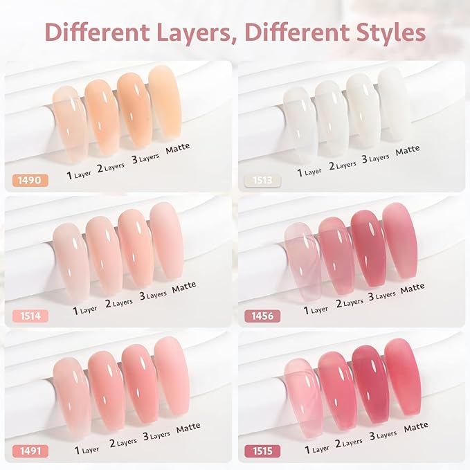 GAOY Milky White Jelly Nude Gel Nail Polish Set, 6 Transparent Colors Sheer Pink Orange Soak Off UV Light Cure Gel Polish Kit for Salon and Nail Art DIY at Home