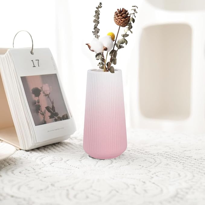 Gradient Pink Ceramic Vase, GUKJOB Cute Flower Vase for Pampas Grass, Home, Living Room, Dining Table, Farmhouse, Office Decor, Bedroom, Table, and Kitchen Shelf (XL Gradient Pink)