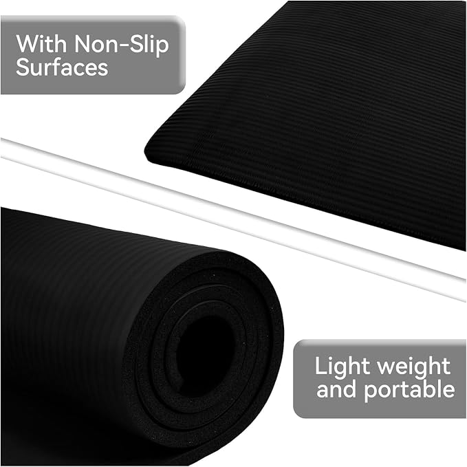 Fitvids Yoga Mat, 1/2-Inch Extra Thick High Density Exercise Mat, Anti-Tear Exercise Yoga Mat with Carrying Strap, Suitable for Various Yoga Exercises