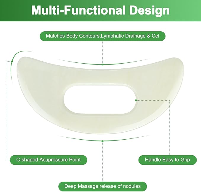 Jade Stone Gua Sha Massage Tool Set Larger Guasha Board with Handle Muscle Scraping Massage Tools Facial Anti Cellulite Spa Acupuncture Tools for Massage, Lymphatic Drainage Valentine's Day Gifts