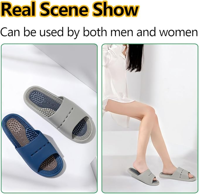Acupressure Massage Slippers Acupressure Foot Massager Shoes Reflexology Sandals Gift for Men Women Reduce Feet Neuropathy Pain Relief and Tension (Grey,US Women 9.5-10/ Men -8.5)