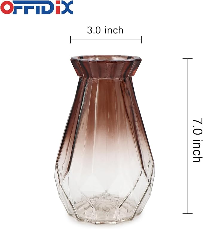Glass Vase Gradient Multicolor with Geometric Faceted Design Art Decorative Flower Vase for Wedding, Dinning, Bookshelf, Home Decoration or Gift | Faceted Colorful Decoration for Home, Office or Wedding