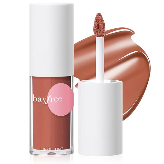 bayfree Hydrating Tinted Lip Oil, Korean Lip Gloss with High Shine & Pigmented Color, Lightweight Non-Sticky Formula for Dry Lips, Vitamin E Enriched for All-Day Moisturizing, Vegan & Cruelty-Free