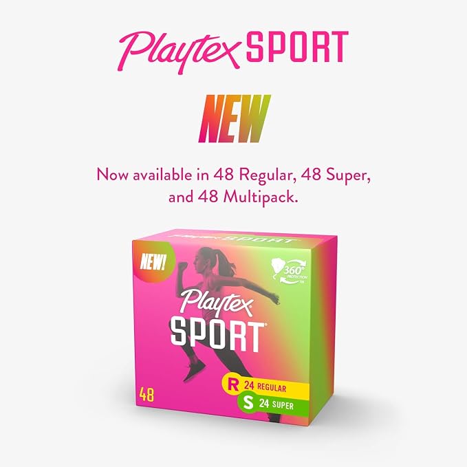 Playtex Sport Tampons Super Absorbency, Fragrance-Free - 48ct | Super Tampons for Women, Feminine Care, Playtex Tampon with 360 Leak Defense (Pack of 2)