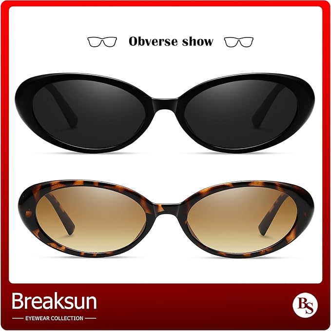Breaksun Retro Oval Sunglasses for Women Men Fashion Small Oval Sunglasses 90s Vintage Shades