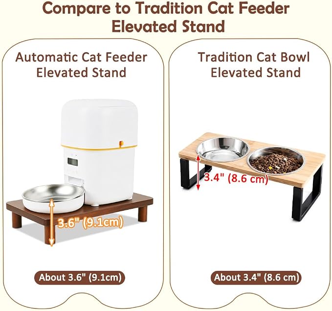 SZEE Cat Food Stand, Elevated Cat Feeder Stand for Automatic Feeder & Bowls | Lifted Cat Food Table Station, Raises Feeder/Bowl by 2 3/8", Relieves Spine and Joints Noticeably on Pets - Solid Walnut Wood
