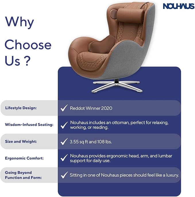 Nouhaus Classic Massage Chair with Ottoman – Caramel Leather Recliner with Percussive Shiatsu Massager, Built-in Speaker & Full Body Spot Massage – Ultimate Comfort for Home & Office