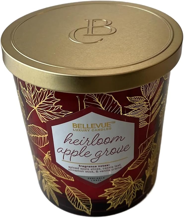 Bellevue Luxury Candles, 12 OZ Fragranced Candle, Soy Blend Wax, Essential Oils, Long-Lasting Burn, Home Fragrances, Aromatherapy Home Scented Candles Scent Heirloom APPLEGROVE