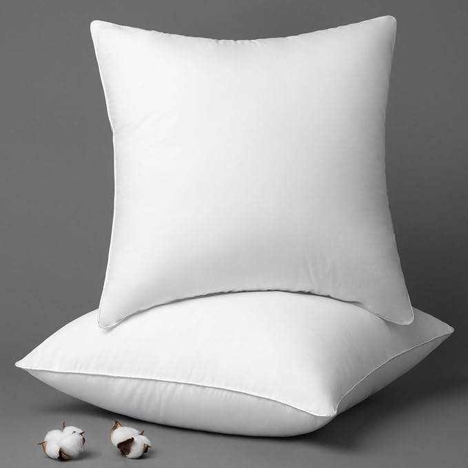 Phantoscope Throw Pillow Insert with 100% Cotton Cover, 22x22 Inch, 2 Pack | Soft Supportive Throw Pillows for Couch Bed, Hypoallergenic Breathable Pillows Inerts, Square Decorative Cushion Sham Stuffer