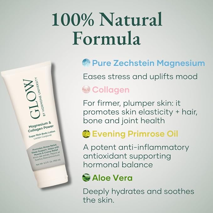 Glow by Hormone University - Magnesium Lotion with Collagen - Magnesium Cream - Bedtime Routine Sleep Lotion - The Highest Concentration of Genuine Zechstein Magnesium Chloride (Pack of 1)