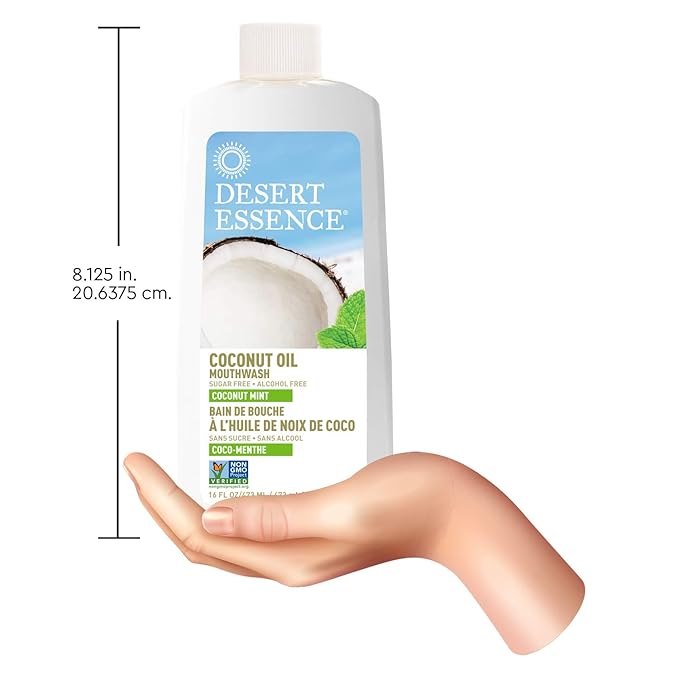 Desert Essence Coconut Oil Mouthwash- Alcohol & Sugar-Free - Coconut Oil & Tea Tree Oil Mouthwash for Adults & Kids 6+ - Promotes Gum Health, Fresh Breath, Soothing