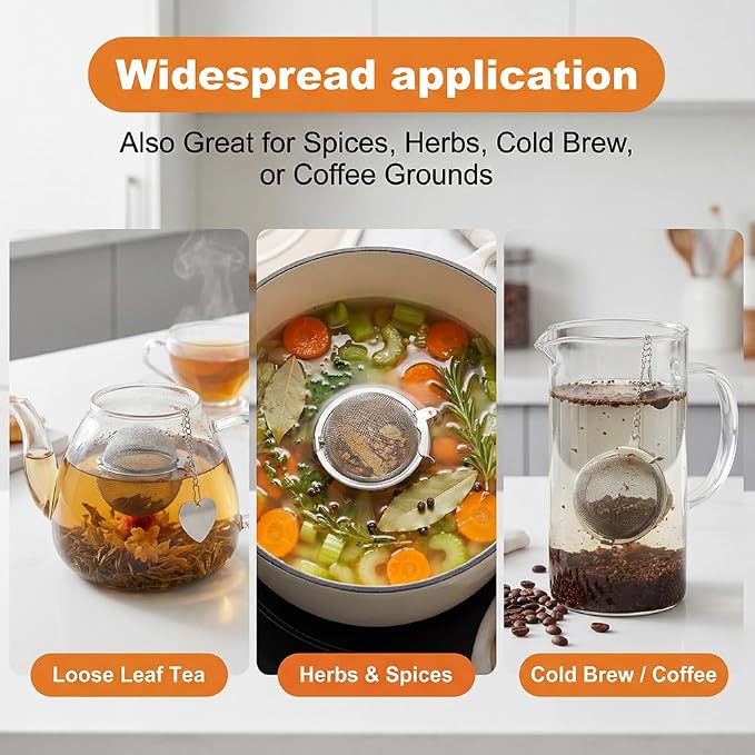 2 Pack Tea Infuser for Loose Leaf-Tea, Stainless-Steel Loose-Leaf Tea Steeper with Tea-Scoop Clip, Tea-Strainer Ball, Extra Fine Mesh, Rustproof, Easy to Clean