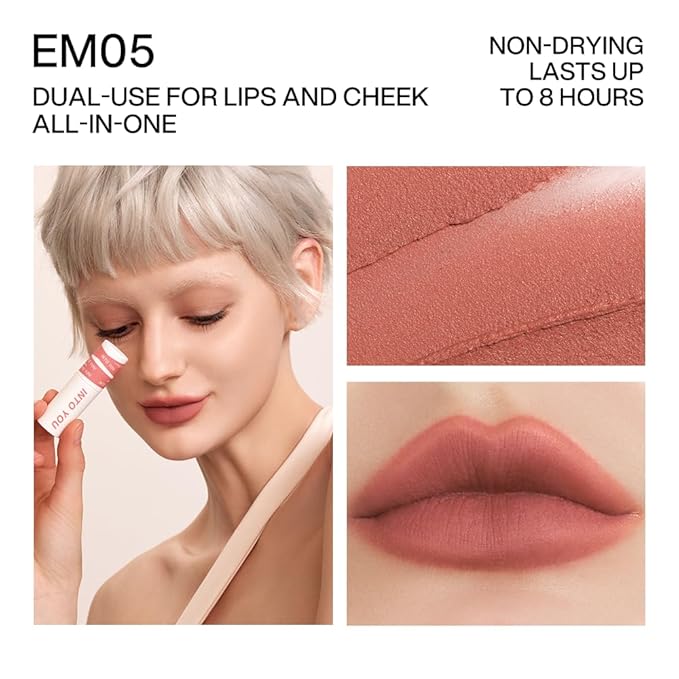 INTO YOU Matte Nude Lipstick for Women, Waterproof Liquid Lipstick Long Lasting Makeup with Lightweight Mud Texture, Dual-use for Lips and Cheek & Highly Pigmented(EM05)