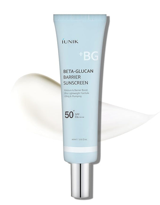 IUNIK Beta-Glucan Water Barrier Moisture Daily Sunscreen Matte & No White Cast SPF 50+ PA++++ Vegan Lifting & Plumping Moisturizing Daily Sun Cream for Dry Oily Sensitive Skin Korean Skincare