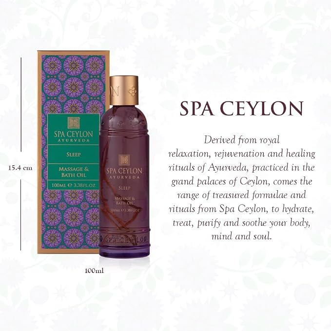 Spa Ceylon Sleep Massage & Bath Oil – Natural Ayurveda Body Oil with Lavender, Ylang Ylang & Patchouli – Calming Bedtime Massage, Bath & Moisturizer Oil – 100ml