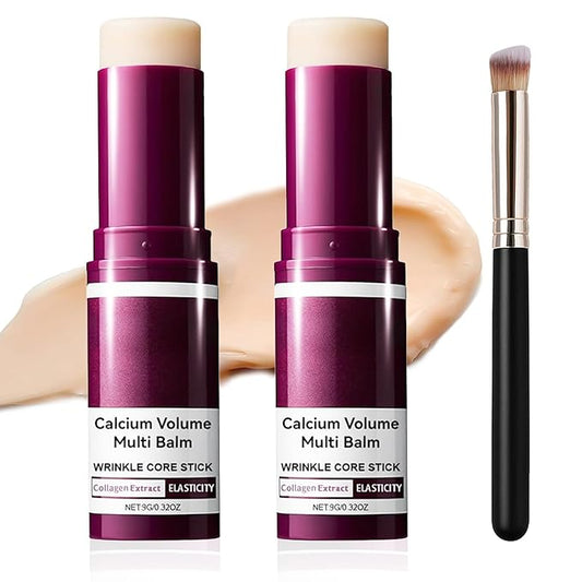 KUNAL 2 PCS Calcium Volume Multi Balm with 1 Brush, Calcium Balm Stick Hydrating, Firming Skin, Reduce Fine Lines Collagen Stick for Face, Eyes, Neck
