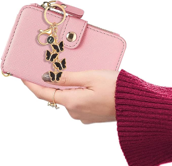 XGALBLA White Pink Black Cute Butterfly Initial Letter Keychain for Women, Butterfly Bag Charms Keyring for Handbags Backpack