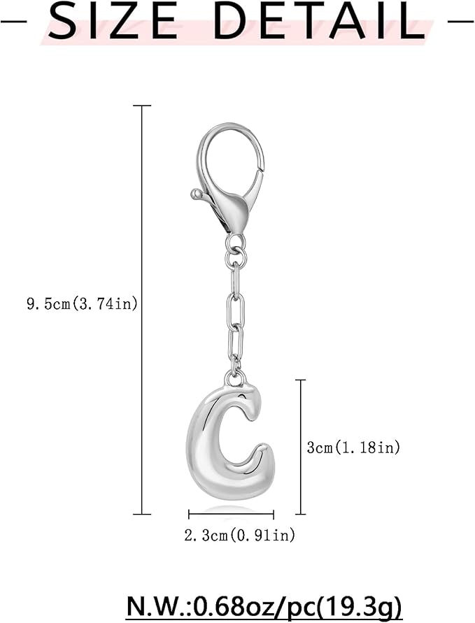 WOWORAMA Initial Letter Keychain for Women Chunky Gold Bubble Letter Bag Charm Purse Charm Personalized Keyrings Accessories