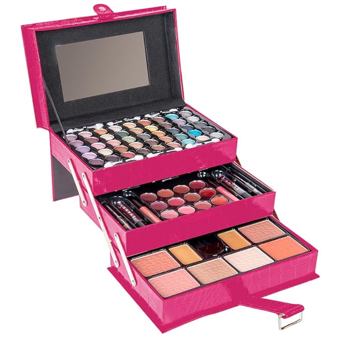 SHANY All In One Makeup Set, 67 Colors Eyeshadow, Blushes, Face Powder, Lipstick, Eye liners, Make up Pencils and Cosmetics Mirror - Makeup Kit With Reusable Beauty Organizer Train Case - Pink